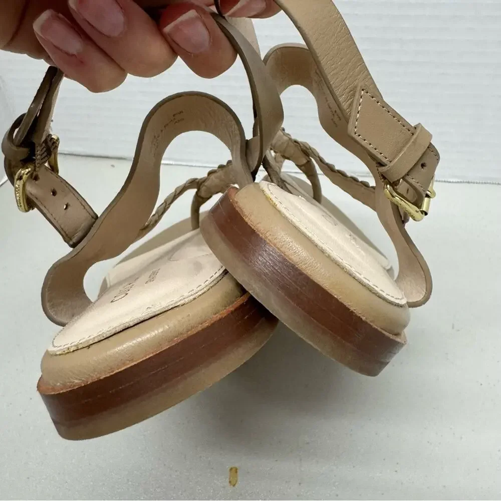 Cole Haan Grand Series Strappy Leather Sandals Women 8.5 Snake Print Cream Beach